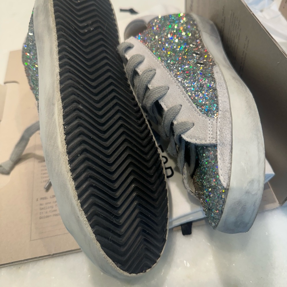 NEW Golden Goose Silver Glitter Sneakers- Size 37 - Picture 6 of 10